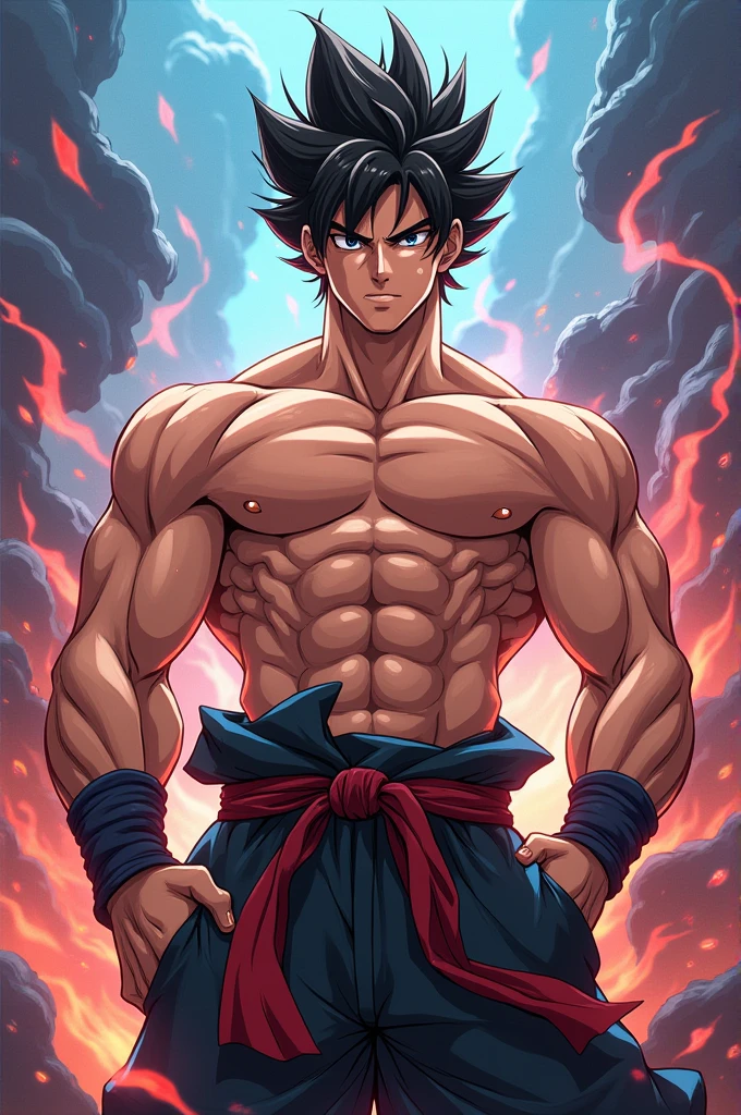 And anime character which short hairs and muscular body and handsome face