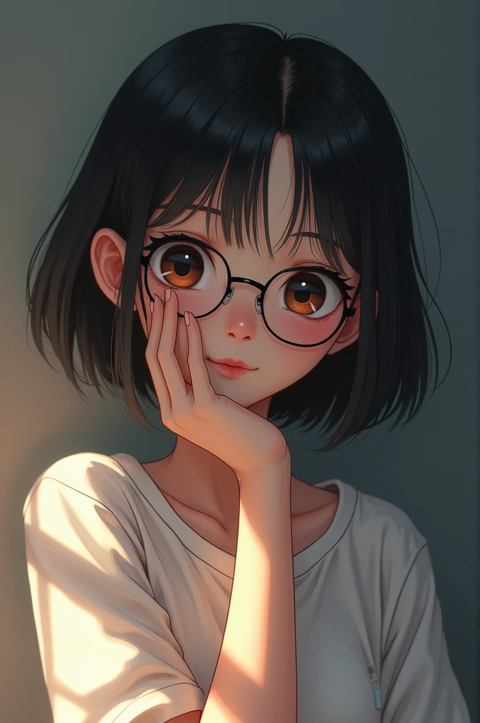 My soulmate for me would be espersive, kind, understanding, attentive, thin with black hair, small eyes, young, small nose, round head, tall, with glasses and strong