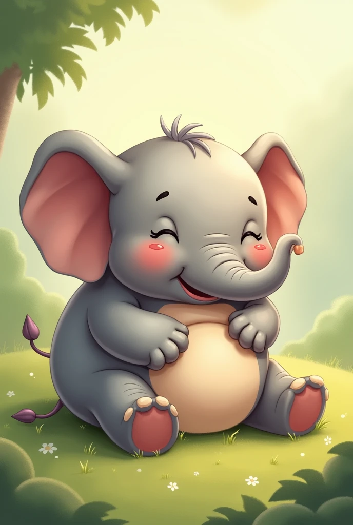 An illustration、elephant、I'm a little fat、Droopy eyes、Full stomach、Lying down