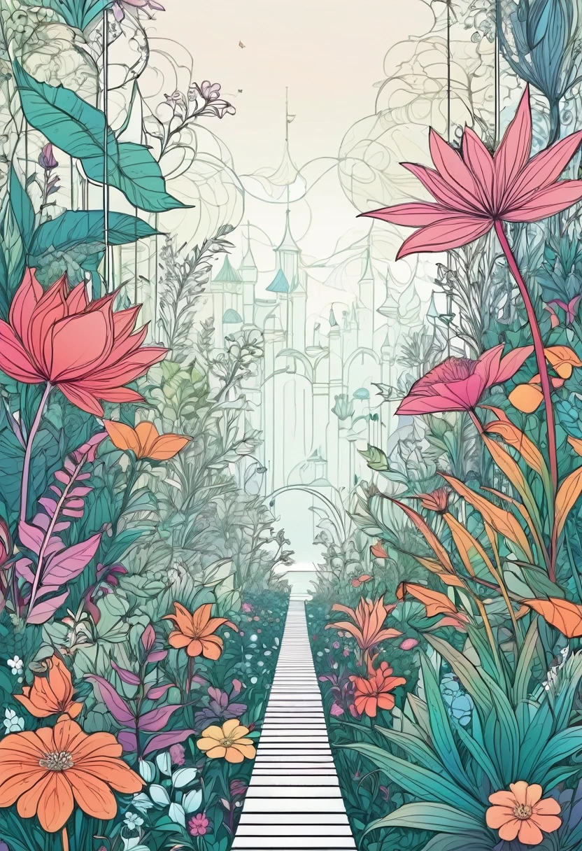 fantasy world, plants and flowers, straight lines
