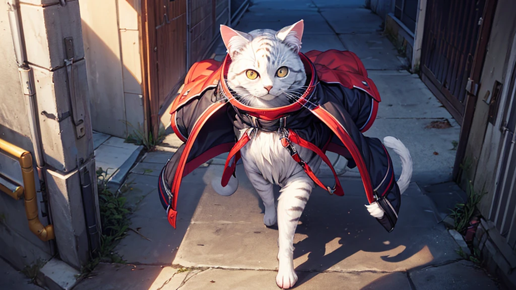 (((Best resolution, Textured skin, high quality, Precise CG unification, game CG))), (Solo cat), ((bipedal walking)), dynamic angle, smile, wearing a jacket,