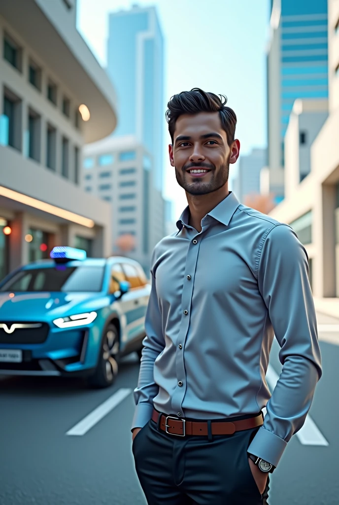Create a male driver, from the UBIX mobile taxi application. And add the phrase Download it Now, Displays the two existing download stores and adds the slogan "welcome to the future"
