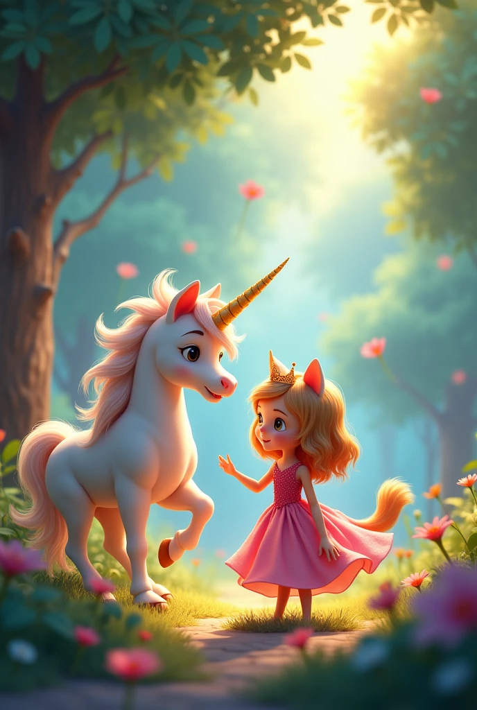 Animated cat with a unicorn and a princess