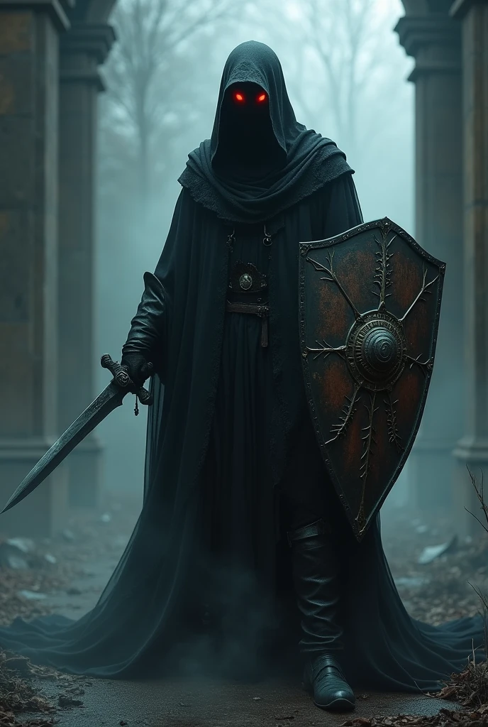 Black ghost with his knives and shields.