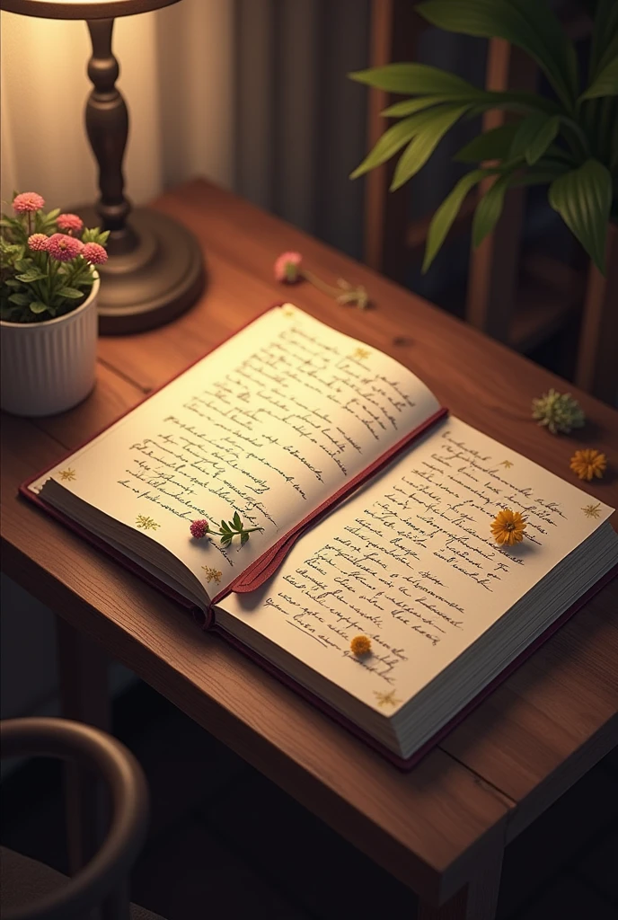 Make an open diary on a table I want the image from top to bottom