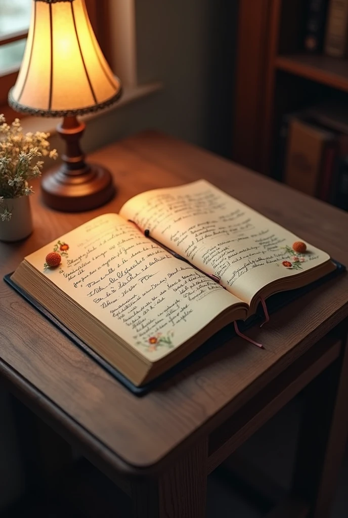 Make an open diary on a table I want the image from top to bottom