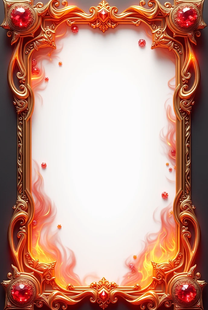 Flames themed frame with diamond crystals and very small Ruby aesthetic and decorative and no background at all fully transparent background