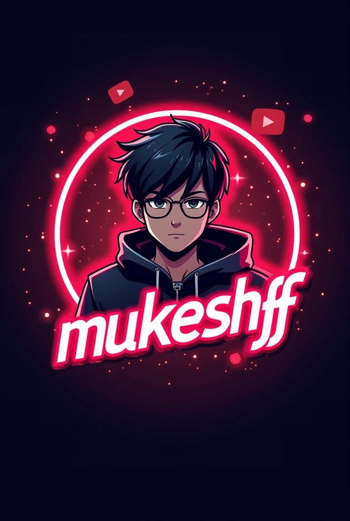 This is a gaming logo that features the name " Mukesh ff" in a futuristic font and a neon Red color. and Boy Anime avtar, The logo also has a stylized controller icon and a YouTube play button in the background. The logo is designed to be attractive and eye-catching, and to appeal to gaming enthusiasts and YouTube viewers. I hope you like it.