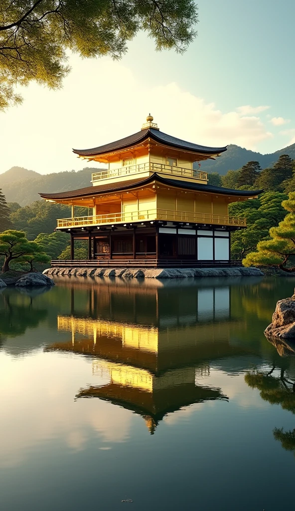 Kinkakuji Temple、sunny、mysterious、high resolution、Reflection on the surface of the water、beautiful