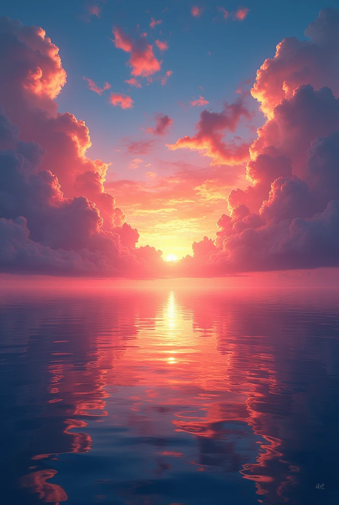 We had a beautiful sunset，The background is the sea，Colorful Sky，Surreal colors，Colorful sunset，Colorful Sky，Beautiful skyの反射，Beautiful sky，Fantastic atmosphere 8K，Colorful flowing clouds，Colors reflected in the sea，Surreal Sky，Red and blue reflections，Fire Reflection，Beautiful sky，Beautiful and spectacular sunset，Beautiful dreamy landscape，Beautiful sky