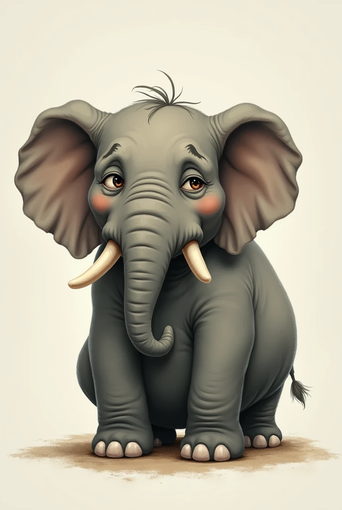 An illustration、elephant、I'm a little fat、Droopy eyes、Troubled face