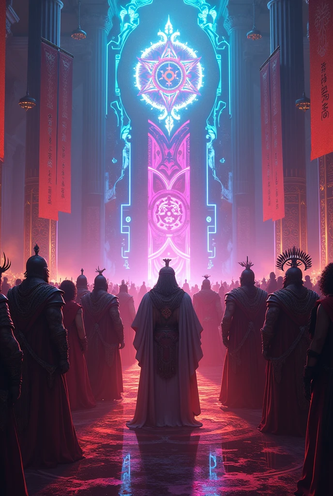 ((Best quality)), ((masterpiece)), (detailed), neon, meeting of the union clans