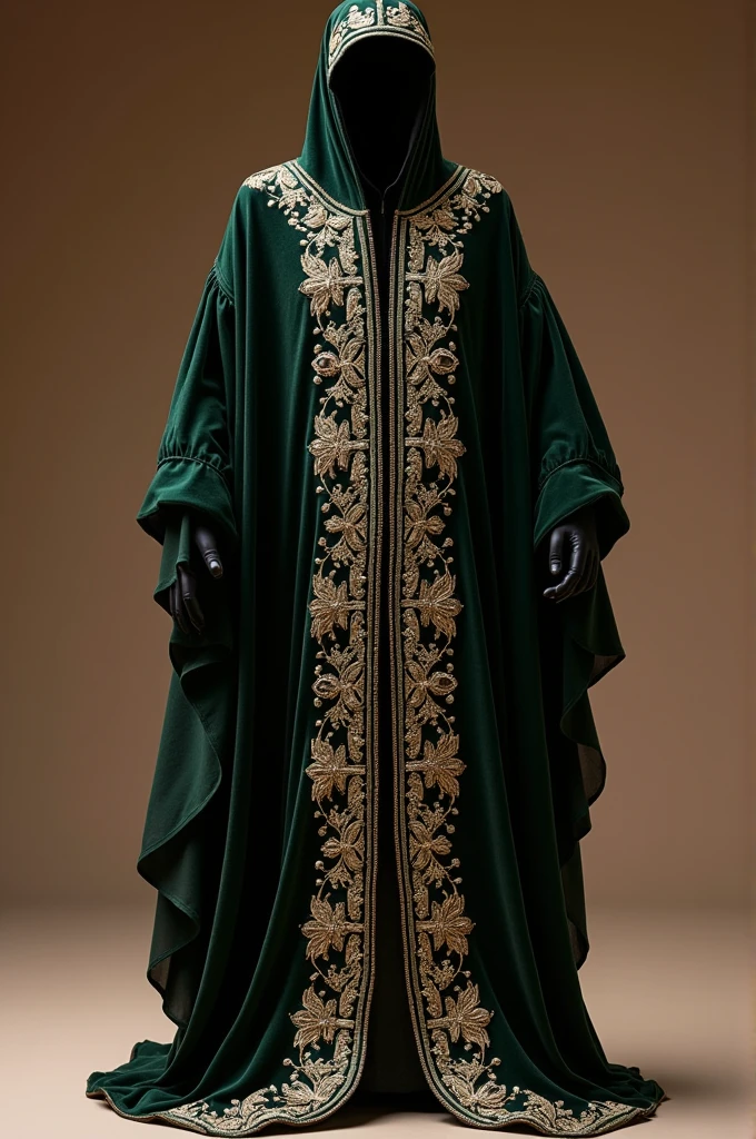 Arabic caftan / in black / a mixture of chiffon and velvet / with an innovative and new pattern / using Arabic patterns and embroideries / in addition to precious stones /