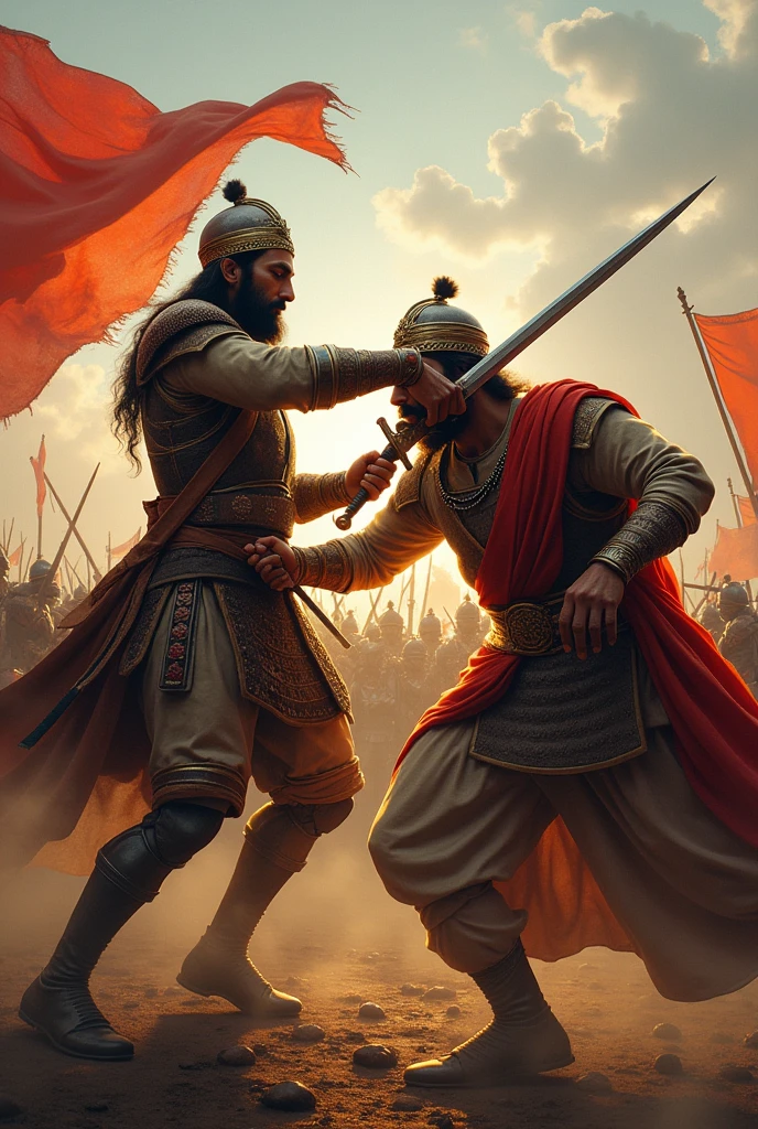 in3d,"the blow of mohammad Ghori's sword on prithviraj chouhans bent neck"