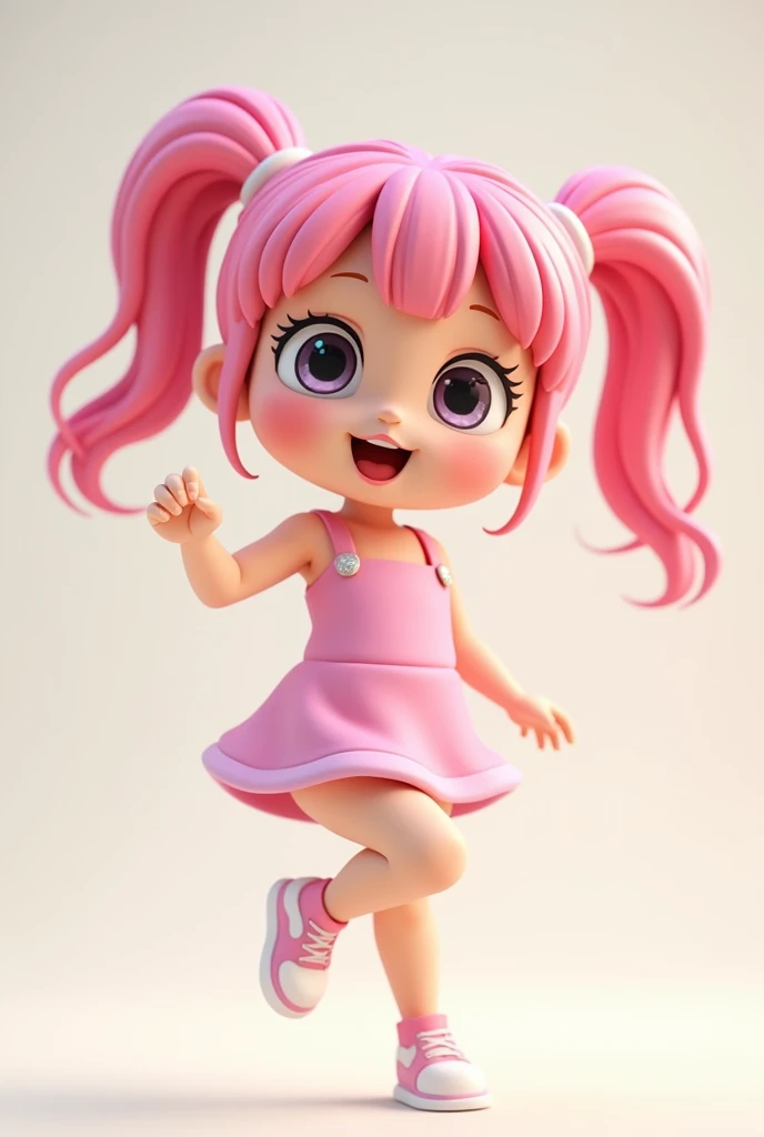 The same pink haired girl cartoon shows a cute 3D pose.