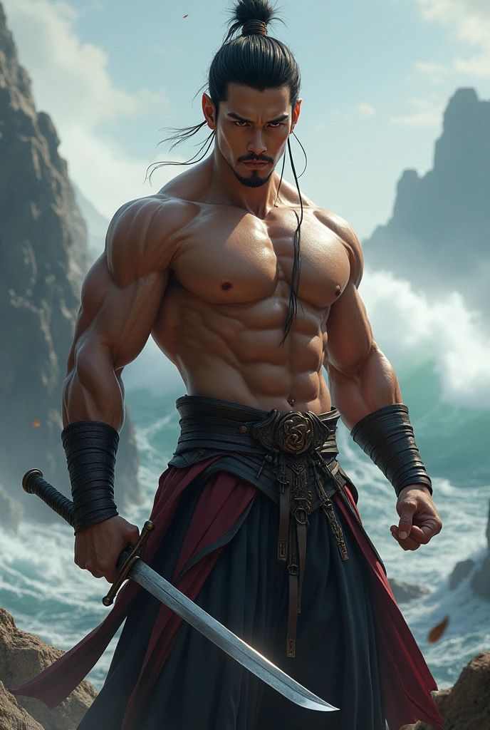 Make a muscular male hero handsome Korean hero 
