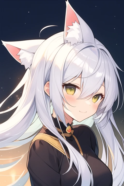 Please create an illustration of a cute young white-haired girl character with cat ears.
