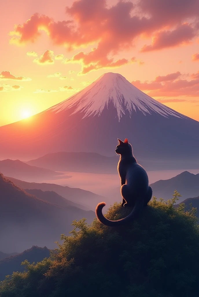 Fuji Mountain Cat's back view sunrise beautiful