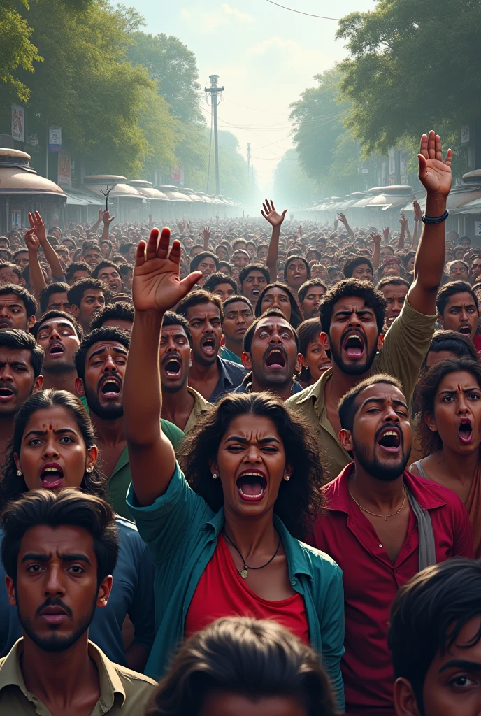 Make an image for a thumbnail on a video for awareness on Kolkata rape case and rapes in India Stop rape campaign protests and movements with a lot of men and women and police using water cannons on the.