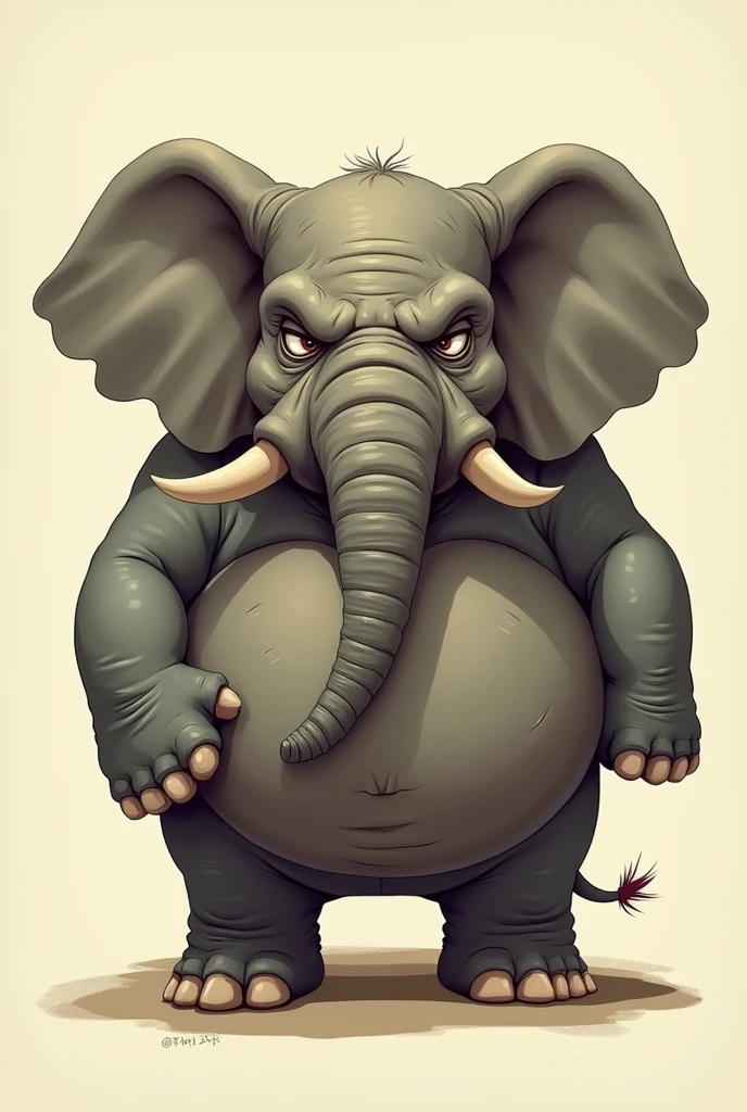 An illustration、elephant、I'm a little fat、Droopy eyes、angry