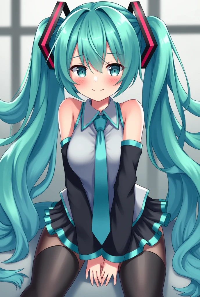 miku hatsune,, spread legs,breast grabbed