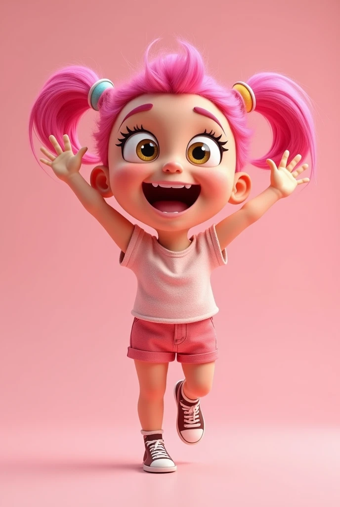 The same pink haired girl cartoon shows a 3D laughing pose.