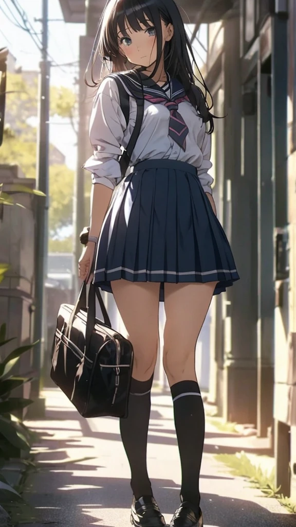 A woman in a skirt and shirt is posing for a photo, Surrealism Female students, Surrealism Female students, Knee socks and skirt, Kantai Collection Style, Japanese School Uniform, Realistic school girl, Wearing a skirt and knee-high socks, Female student, cute Female student, High school girl posing, Naughty Style, Anime Girl Cosplay, Dressed as a high school girl