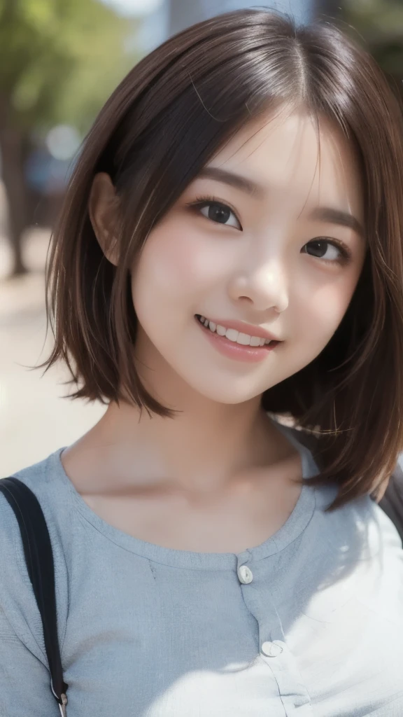 8k,Highest quality,(masterpiece:1.2),(Realistic),(Realistic:1.37),Ultra-high resolution,1 female college student,smile,Beautiful Eyes,Beautiful teeth alignment, In town,(((Cute casual clothes))),Big Breasts,Perfect body,Perfect Fingers,Professional Lighting,gravure,Detailed face and skin texture,fine grain,RAW Photos