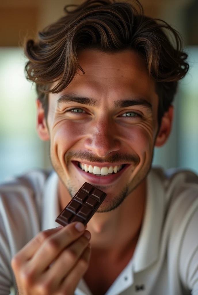 Eat chocolate　male　smart　intellectual　smile　20th Generation　No beard　Sportsman