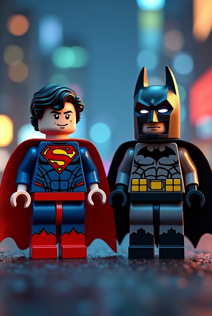 Superman and Batman in lego art, night