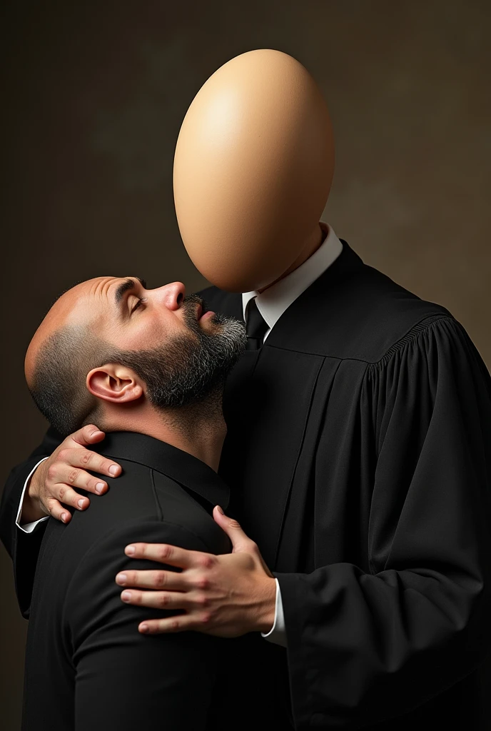 bald supreme court judge with an egg head performing oral sex on a bearded man