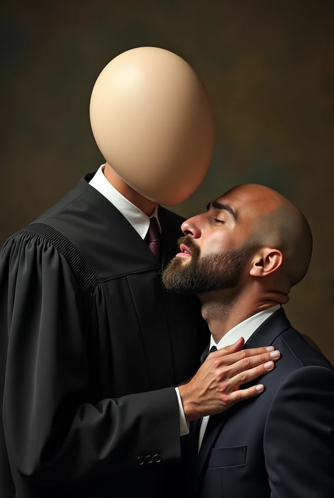 bald supreme court judge with an egg head performing oral sex on a bearded man