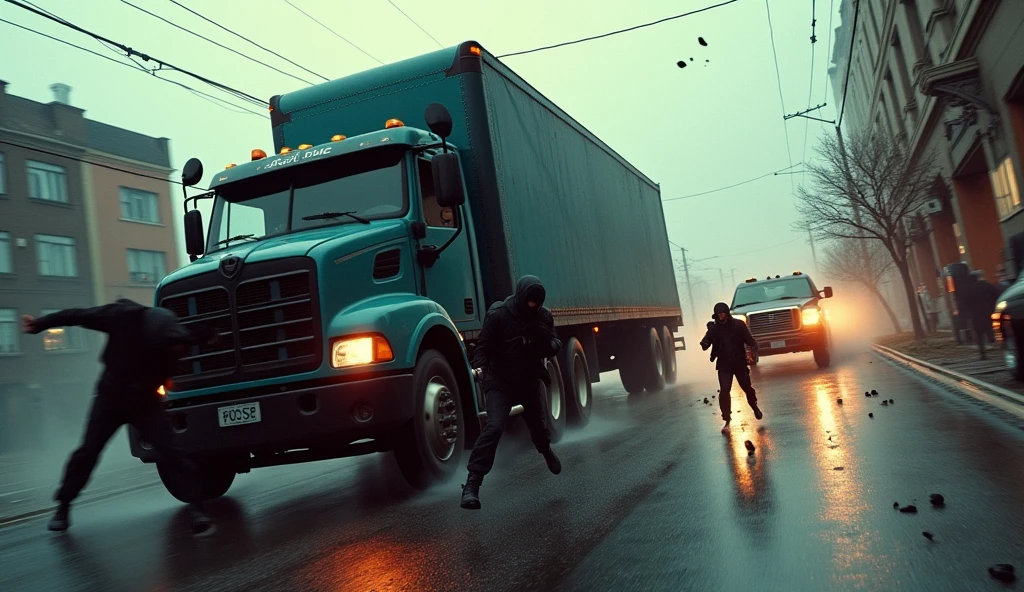 Truck robbery, background cars