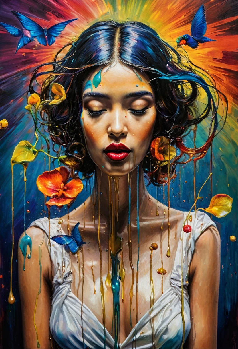 (Artistic Masterpiece of Romantic Life) ( (Themed Art of Life) ( (Conceptual Art) (NFT Exclusive) (Fauvism Work) ()”) Where visual poetry transcends traditional boundaries and embraces the dynamic interplay between creativity and technology Takes),dripping paint,darkart,style, in the style of esao andrews