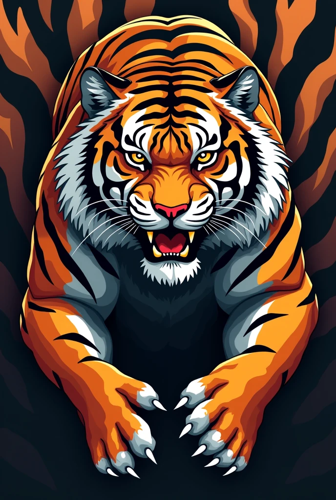 tiger logo design, tigerman, tiger, ((tiger)), tiger skin, packaging design, tiger head, tiger paws as gloves, clean logo design, by Yi Jaegwan, by Han Gan, wallpaper”, tiger face, tiger_beast, tiger pelt, logo design, inspired by Pan Tianshou, inspired by Ni Tian, inspired by Li Keran
