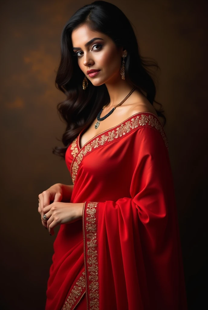 One woman in red saree hot boobs