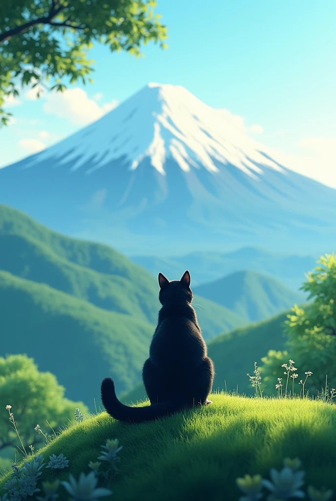 Fuji Mountain Cat's back view Asahi beautiful green