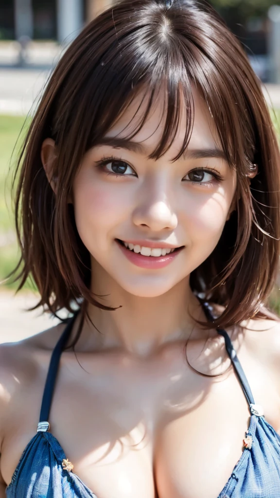 8k,Highest quality,(masterpiece:1.2),(Realistic),(Realistic:1.37),Ultra-high resolution,1 female college student,smile,Beautiful Eyes,Beautiful teeth alignment, In town,(((Cute casual clothes))),Big Breasts,Perfect body,Perfect Fingers,Professional Lighting,gravure,Detailed face and skin texture,fine grain,RAW Photos