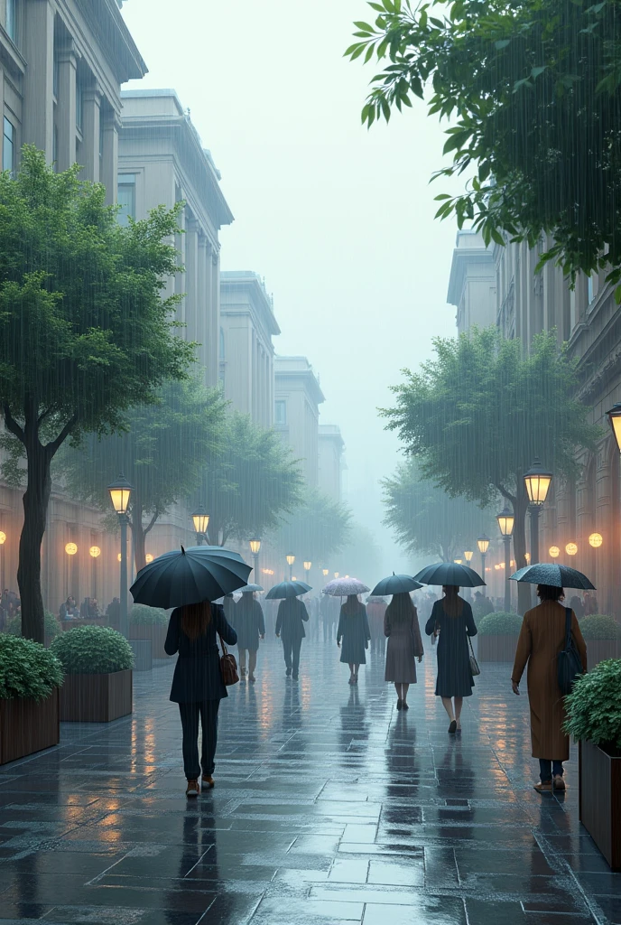 Rain falling in the square