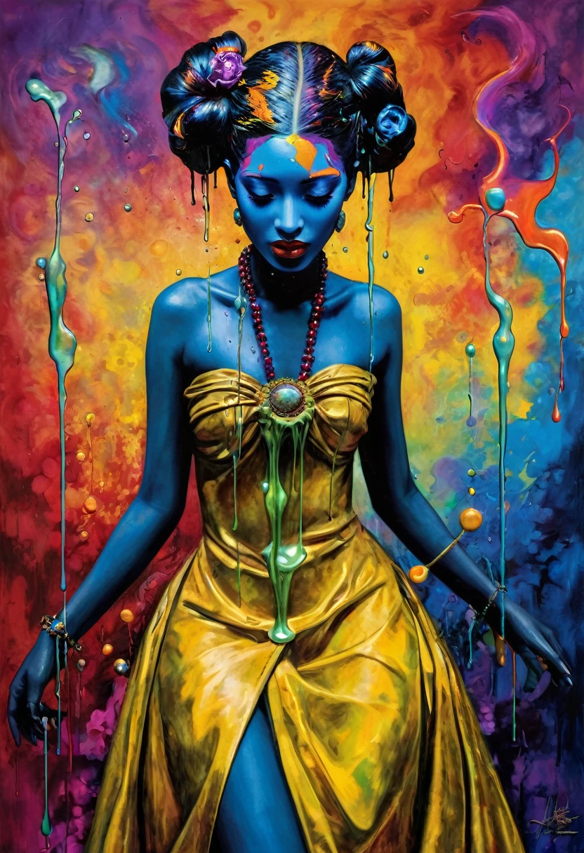 (Artistic Masterpiece of Romantic Life) ( (Themed Art of Life) ( (Conceptual Art) (NFT Exclusive) (Fauvism Work) ()”) Where visual poetry transcends traditional boundaries and embraces the dynamic interplay between creativity and technology Takes),dripping paint,darkart,style, in the style of esao andrews