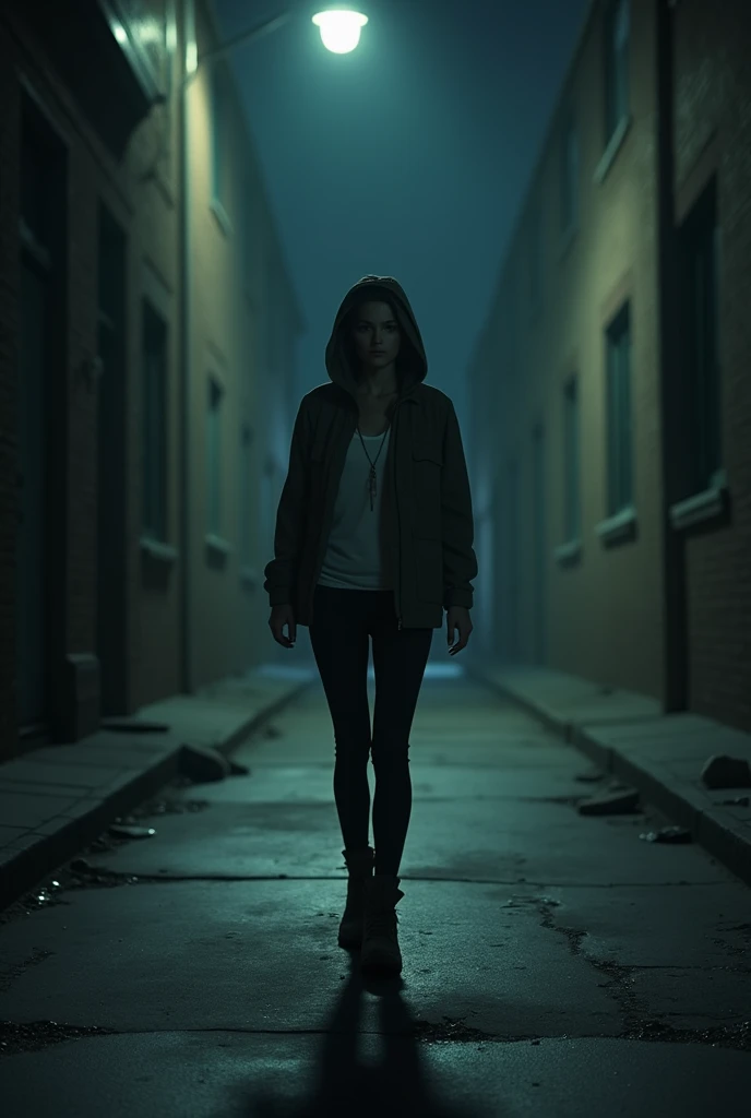 Girl walking alone and looking back with fear of being raped