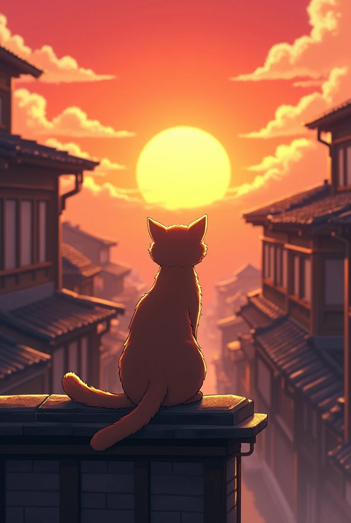 Old Townscape Cat's back view Asahi beautiful Japan