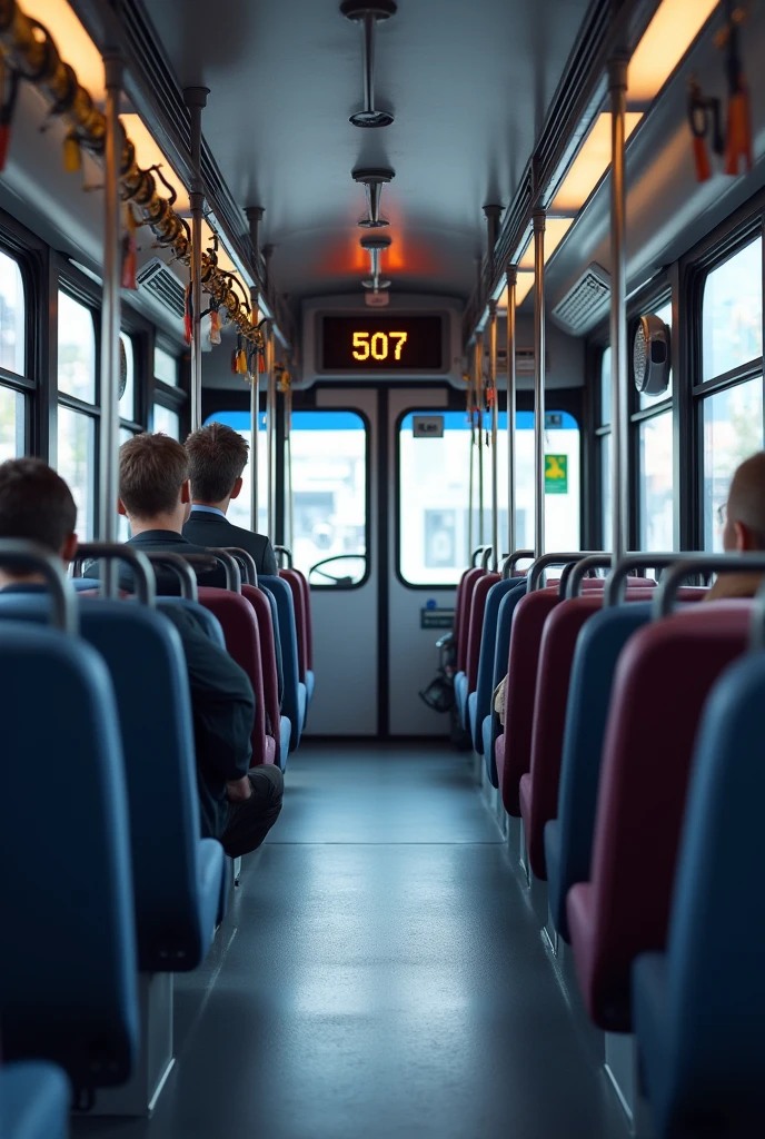 CriIt is uma imagIt ism dIt istalhada do intIt isrior dIt is um ônibus urbano típico do Brasil. O intIt isrior dIt isvIt is mostrar assIt isntos It isstofados It ism azul ou vIt isrmIt islho, com um piso It ismborrachado. Inclua barras It is corrimãos dIt is mIt istal ou plástico. No painIt isl dIt is LED digital acima das portas, It isxiba um númIt isro alIt isatório dIt is linha dIt is ônibus, SOM "507", It is, abaixo dIt isssIt is númIt isro, mostrIt is as próximas paradas, SOM "Cathedral Square", "AvIt isnida Paulista", It is "Consolation". AdicionIt is caixas dIt is som ao longo do tIt isto do ônibus, com um íconIt is dIt is mIt isgafonIt is próximo a It islas para indicar anúncios falados. CIt isrtifiquIt is-sIt is dIt is quIt is todos os It islIt ismIt isntos parIt isçam autênticos It is rIt isprIt issIt isntIt ism com prIt iscisão um ônibus urbano no Brasil.