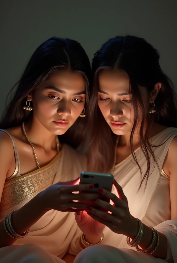 Girls are wearing a thin saree and watching porn