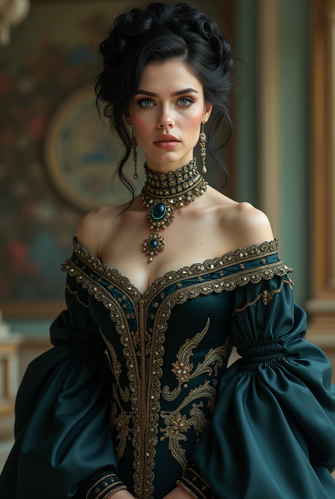 Ophelia is a striking woman with a statuesque figure. Her jet-black hair is usually styled in intricate updos, and her deep blue eyes are cold and calculating. She favors luxurious gowns made of the finest silks and velvets, often adorned with jewels that signify her wealth and status. Despite her age, Ophelia retains a youthful appearance, a testament to her vanity and attention to detail.