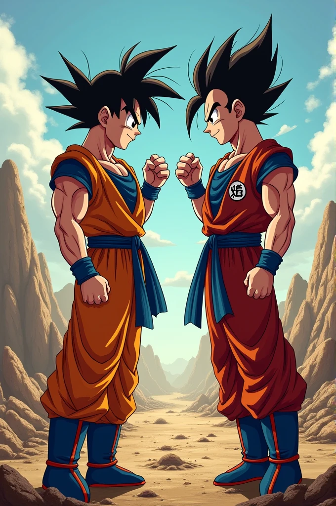 Goku and Vegeta giving each other a fist after a battle