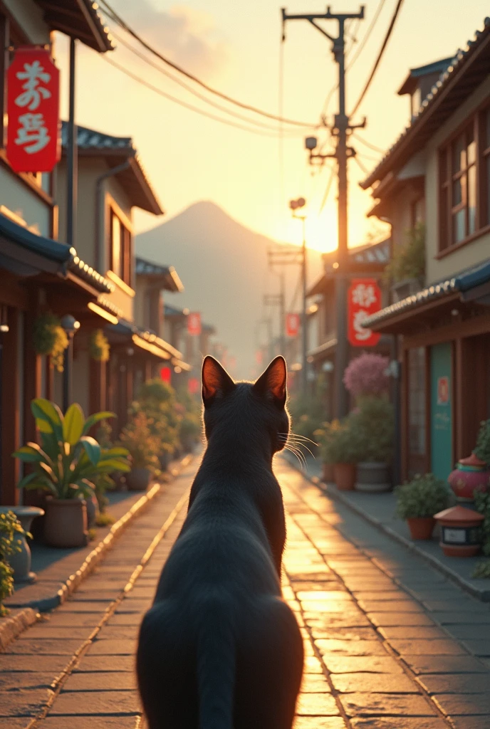 Retro townscape Cat's back view Asahi beautiful Japan