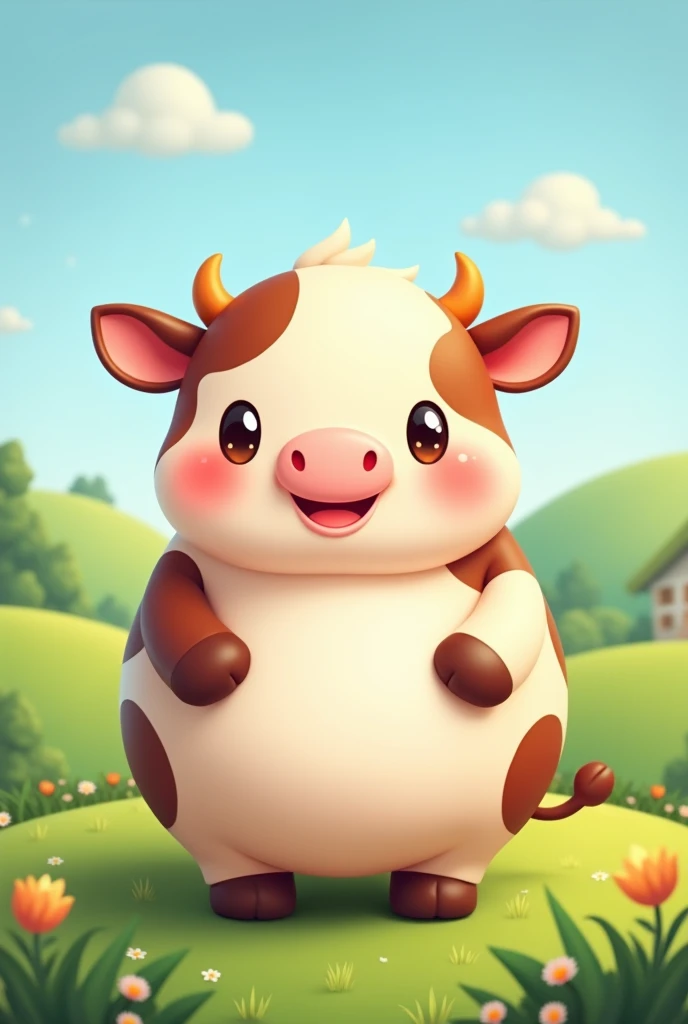 Create a cute chubby round cow