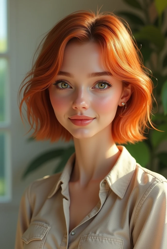 a beautiful young female teacher with short ginger hair, detailed facial features, realistic shoes, ultra-detailed, realistic, photorealistic, high resolution, 8k, masterpiece, extremely detailed, vivid colors, natural lighting, sharp focus, physically-based rendering, professional quality