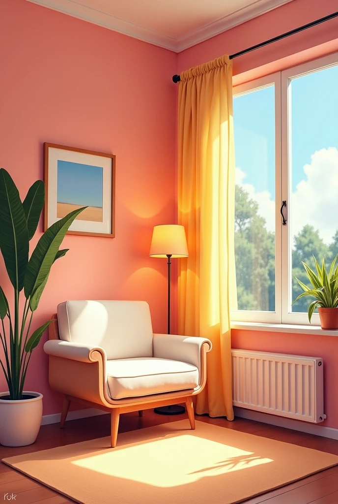an original contemporary paint that represents my room. my room has bright paint, neutral color for things, it is clean, and it comforts me